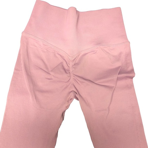 BOUTIQUE Ribbed Yoga Tights Size Small pink Hi- Waist Wide Band Ruched Butt NWOT - Picture 2 of 7